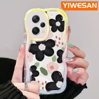 YIWESAN เคสสำหรับ Xiaomi Redmi โน๊ต12 Pro Plus Note 12 Pro Speed 5G X5 Poco Pro 5G ลายดอกไม้สีดำสวยๆน้ำมันเคสลายคลื่นเนื้อครีมหลากสีเคสนิ่มกันกระแทกเคสโทรศัพท์โปร่งใสซิลิโคนใส