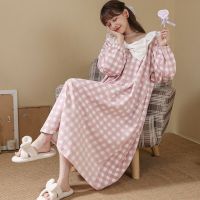 HOT14★Nightgowns Women Tender Elegant Popular Cal Soft Long Sleeve Nightdress Loose Ruffles Modern Patchwork Bow Sleepwear Homewear