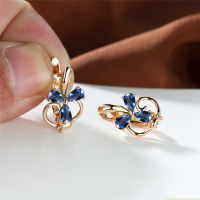 Multicolor Zircon Rainbow Stone Hoop Earrings Vintage Fashion Leaf Flower Earrings Rose Gold Color Engagement Earrings For Women