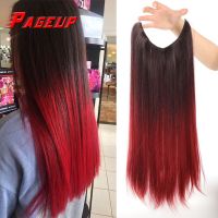 PAGEUP No Clip Natural Hair Extensions Invisible Wire Synthetic Long Straight Black Red Grey False Fish Line Hairpiece For Women Wig  Hair Extensions