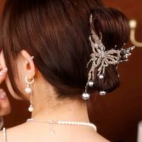 [COD] South Koreas new pearl inlaid diamond butterfly hair clip fashion high skull top plate grab light luxury temperament accessories wholesale women