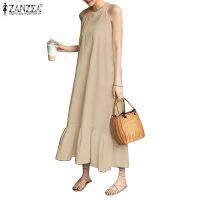 ∈ ZANZEA Womens Casual Round Neckline Patchwork hem Sleeveless Holiday Fashion Dresses