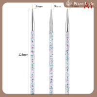 Warm Light 3pcs acrylic French stripe Nail Art Liner แปรงชุดเคล็ดลับการทาสีเล็บเครื่องมือ