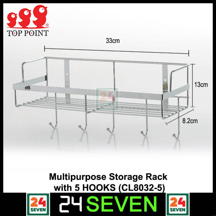 TWENTYFOURSEVEN Multipurpose storage rack with 5 HOOKS (CL80325