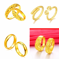 แหวนทอง  2 ชิ้น / ชุด แหวนทองชุบ ปรับขนาดเท่ากับนิ้วได้  แหวนแต่งงาน แหวนคู่
