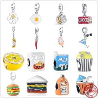 New Burger Chicken Cheese Durian Ice Cream Milk Orange Juice Charm DIY beads fit Pandora charms silver 925 original Bracelet