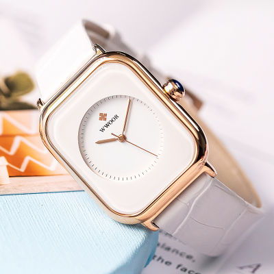 WWOOR Watch For Women Luxury Brand Fashion Rectangle Exquisite Quartz Wristwatch Ladies Waterproof Leather Mesh Belt Dress Clock