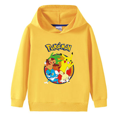 Pikachu ฤดูใบไม้ผลิและฤดูใบไม้ร่วงเสื้อผ้าเด็กแขนยาว Hoodie สำหรับชายหญิงกีฬา Boy S Hooded เสื้อกันหนาว100% ผ้าฝ้าย2-9ปี