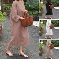 COD SDFGERTYTRRT Bigbang Women Round Neck Plain Long Sleeve Casual Loose Long Dress