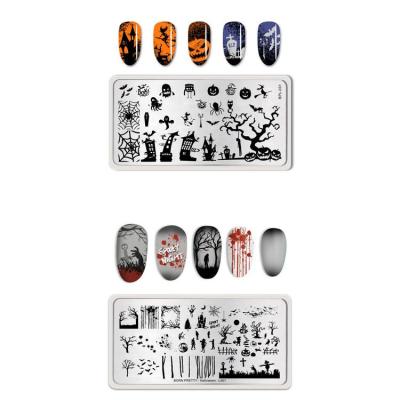 Halloween Series Nail Art Templates Skull Bat Castle Wizard Doodle Style Printing Stencil Transfer Steel Plate Template convenient