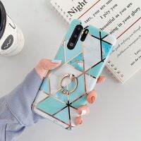 แหวนตั้งพลอยเทียมเคสโทรศัพท์มือถือ TPU หินอ่อนลายเรขาคณิตชุบ Huawei P30 Pro (PR2สีเขียว)