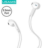 USAMS in-Ear หูฟัง 3.5MM หูฟังเกมมิ่ง, เครื่องเสียง ลดเสียงรบกวนอัจฉริยะ กันน้ำและ sweatproof หูฟังกีฬาซับวูฟเฟอร์ขาว