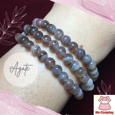 สร้อยข้อมือหินแบบสามเส้น Triple String Agate ทริปเปิ้ลสตริง บอตสวานาอาเกต กำไลหินนำโชค ข้อมือหินมงคล Cute Size ขนาด 6 มิล