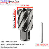 Diameter 12-60mm x 25mm HSS-E Annular Cutter With Weldon Shank. HSS Broach Cutter For Magnetic Drill Machine. Cutting Depth 25mm