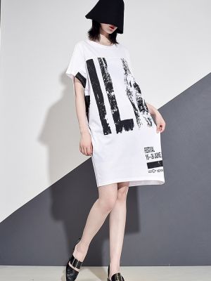 XITAO Dress Letter Print Asymmetrical T-shirt Dress