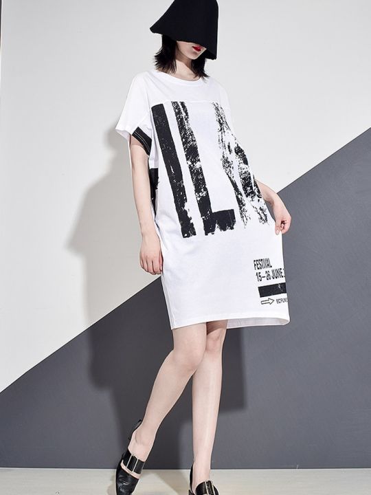 xitao-dress-letter-print-asymmetrical-t-shirt-dress