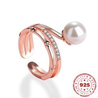 HOYON 925 Sterling Silver Color Fashion Pearl Ring Womens Jewelry Open Diamond Zircon Bamboo Ring Setting Copper Jewelry