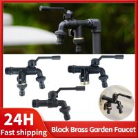 Black Brass Garden Hose Faucet Outdoor Anti-Freeze Bibcocks Dual Outlet for Washing Machine 1/2 Inch Outdoor Faucet Garden Tools