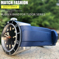 High Quality Curved End Rubber Silicone Watchband 22mm Suitable for Tudor Black Bay 41mm Pelagos 42mm Blue Sports Watch Strap