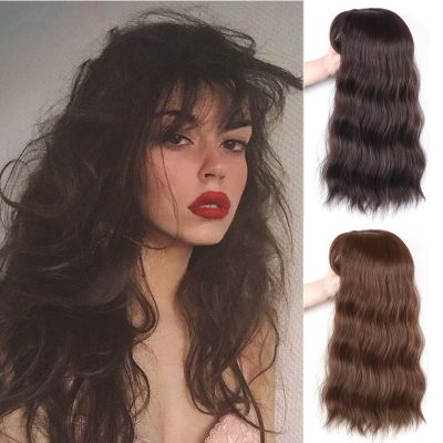 【LZ】☢  Pageup Synthetic Water Wave Wig With Bangs Hair Toppers Clip In Women Daily Party Nature Wig Black Brown Heat Resistant Fiber