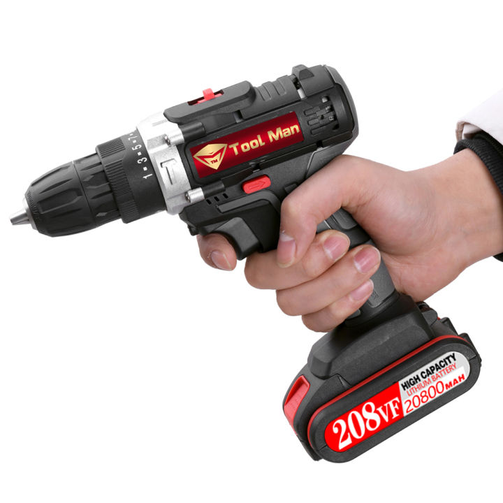 สว่านไร้สาย-120nm-cordless-hand-drill-สว่านมือพกพา-อุปกรณ์เสริมครบชุด-แบตเตอรี่ลิเธียม-208vf-สองก้อน-ปรับความเร็วได้สามระดับพร้อมไฟ-led