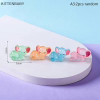 KITTENBABY เครื่องประดับทำมือทำมือ2ชิ้นเรซินเรืองแสงขนาดเล็กการ์ตูน3D ช้างของเล่นตกแต่งภูมิทัศน์ไมโคร