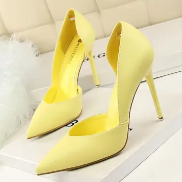 8cm 10cm 12cm Suede Yellow Pointed Toe Slip On High Heel Pumps – Onlymaker