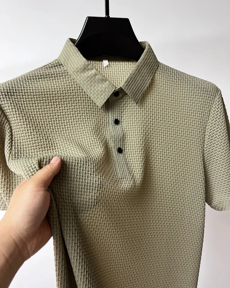 Summer Thin Ice Silk Knitted Polo Shirts Mens Elasticity Mesh