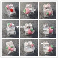 Transparent cute cartoon strawberry powder rabbit keycap cute girl gift mechanical keyboard keycaps personalized backlit keycaps