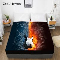 【hot】！ Digital Print Custom Bed Sheet With ElasticFitted Twin/Queen/KingBlack Music guitar Mattress Cover 150/180/160x200