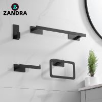 Stainless Steel Matte No Drill Bath Hardware Set Self-adhesive Towel Bar Towel Ring Paper Holder Hook Bathroom Accessories Set Toilet Roll Holders