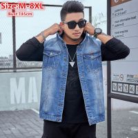 Plus Size 8XL 7XL Men Denim Vest Cowboy Cool Sleeveless 6XL Slim Fit Blue Jeans Boys Motorcycle Waistcoat Big Jacket Outwear