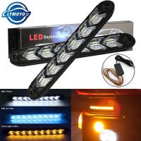 卐 2pc Car LED Daytime Running Light Universal Waterproof Headlight Strip DRL Sequential Flowing Yellow Turn Signal White DRL Light