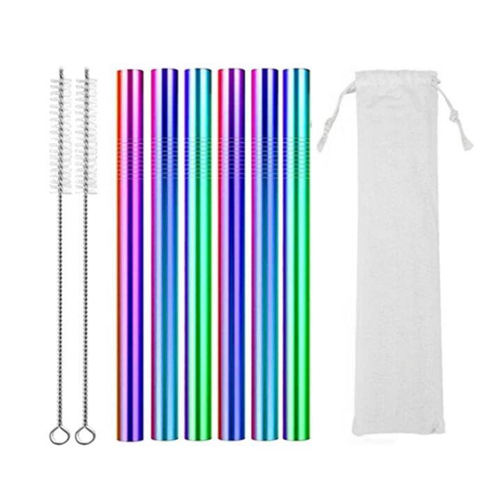 6-bubble-tea-straws-21-5-cm-stainless-steel-straw-12-mm-wide-drinking-straws-reusable-with-2-cleaning-brushes