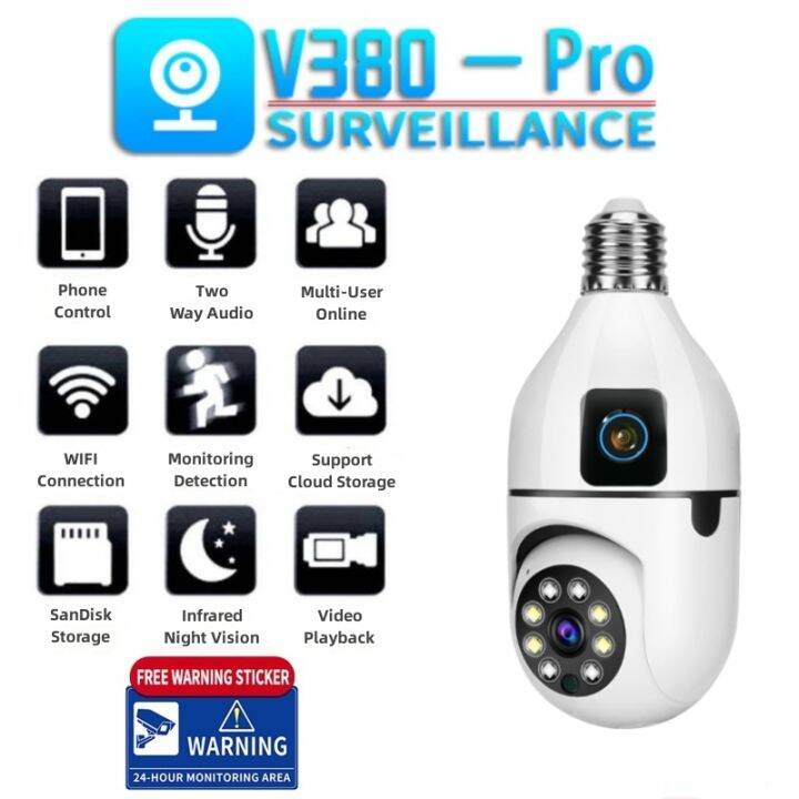 V380 Pro Dual 4MP WIFI Bulb CCTV Camera Dual Screen Smart Home Wireless