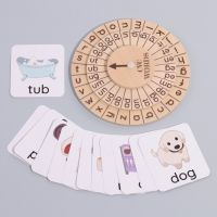 Wooden Early Educational Toys Safe Montessori Spelling Words Game Eco-Friendly Card Learning Turntable for Children Holiday Gift Flash Cards Flash Car