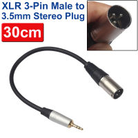 สายไมโครโฟน Xlr Male To 3.5mm Stereo Plug ยาว 30cm XLR 3 Pin to Aux Cord for Smartphones, Laptops, Powered Speaker, Mixing Console