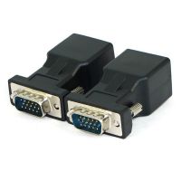 2แพ็คตัวขยาย VGA ตัวผู้ไปยัง RJ45 CAT5 CAT6 20เมตรหัวแปลงสายไฟเครือข่ายพอร์ต COM กับสายแลนพอร์ตอิเทอร์เน็ตแปลงอะแดปเตอร์