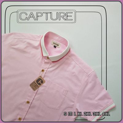 Capture Shirt เสื้อเชิ้ตผู้ชาย โปโลเชิ้ตแขนสั้น สีชมพู  มีถึงอก 48 นิ้ว