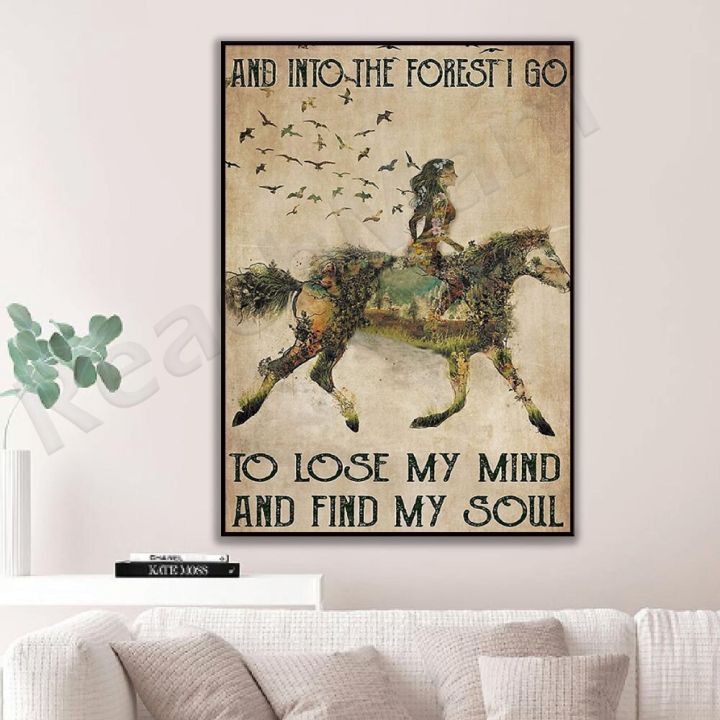 green-leaf-poster-retro-horse-riding-poster-soul-poster-forest-walk-print-ของขวัญที่ดีที่สุดเท่าที่เคยมีมา