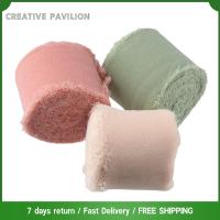 CREATIVE PAVILION 6pcs 1.5นิ้ว x 33หลา ริบบิ้นผ้าชีฟอง สีเขียวงาช้างบลัชสีชมพู โบโฮ ขอบริบบิ้นโบส สง่างามเรียบหรู ม้วน6ม้วน ผ้าไหมริบบิ้น คำเชิญงานแต่งงาน