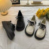 ✈○✷ Small leather shoes womens British style 2023 new spring all-match muffin thick-soled Japanese student lace-up retro shoes
