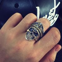 ZABRA 925 Silver Cool Soldier Skull Ring For Men Punk Rock Vintage Rings With Eagle Adjustable Size Biker Ring Gothic Jewelry