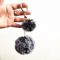 New High Quality Pompons Key Chain Faux Beaver Fur Puff Ball Key Holder Fluffy Bunny Pom Keyring Bag Charms Car Tassel Pendant