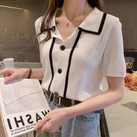 COD DSFDGDFFGHH T-shirts Womens Spring/Summer New Korean Version Ice Silk Lapel Knit Short Sleeve Tee Loose Large Size Top