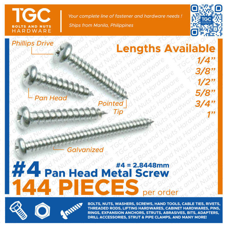 TGC 144PIECES # 4 x 1/4~1 inches Panhead Metal Screw Galvanized GI Pan ...