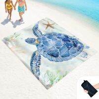 Beach Blanket Sand Proof Waterproof Sand Free Mat with Corner Pockets and Mesh Bag for Outdoor Picnic Travel Watercolor Turtle Sleeping Pads