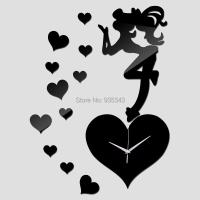 ZZOOI New Arrival Watch DIY Funny Girls Angel Heart Sticker Mural For Digital Acrylic Wall Clock Living Room  Home Decoration