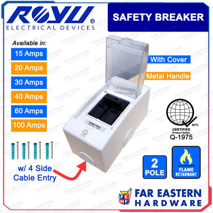 ROYU Electrical Safety Circuit Breaker w/ Cover 2 Pole 15A 20A 30A 40A