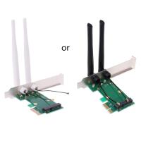 การ์ดเครือข่ายไร้สาย WIFI Mini PCI-E Express ไปยังอะแดปเตอร์ PCI-E 2 เสาอากาศพีซีภายนอก